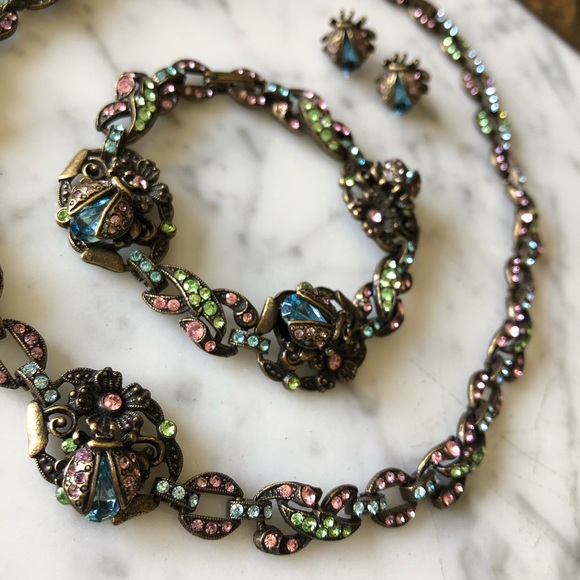 Sweet Romance Crystal Lady Bug Parure Jewelry Set